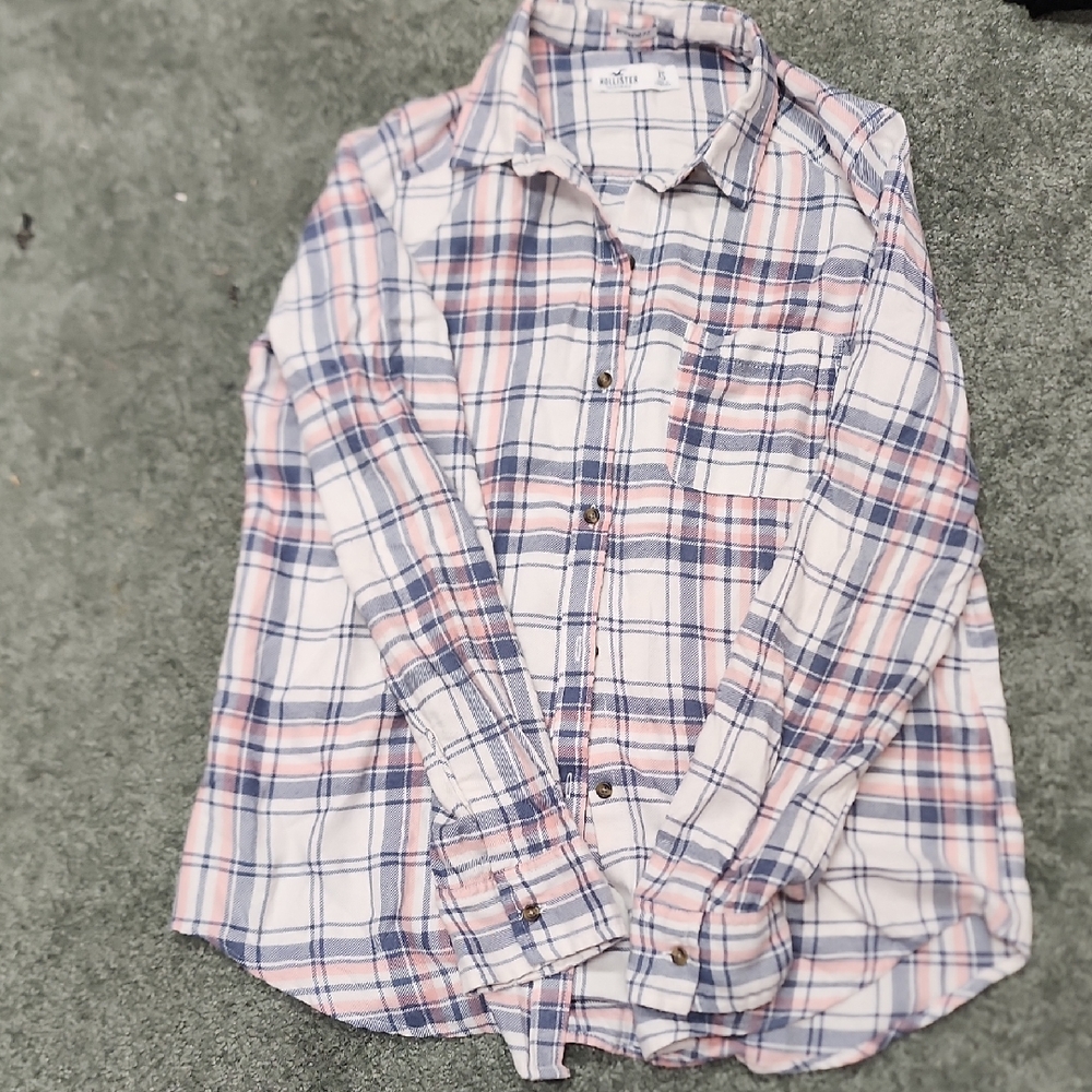 Hollister Casual Plaid Shirt - Blue and Pink